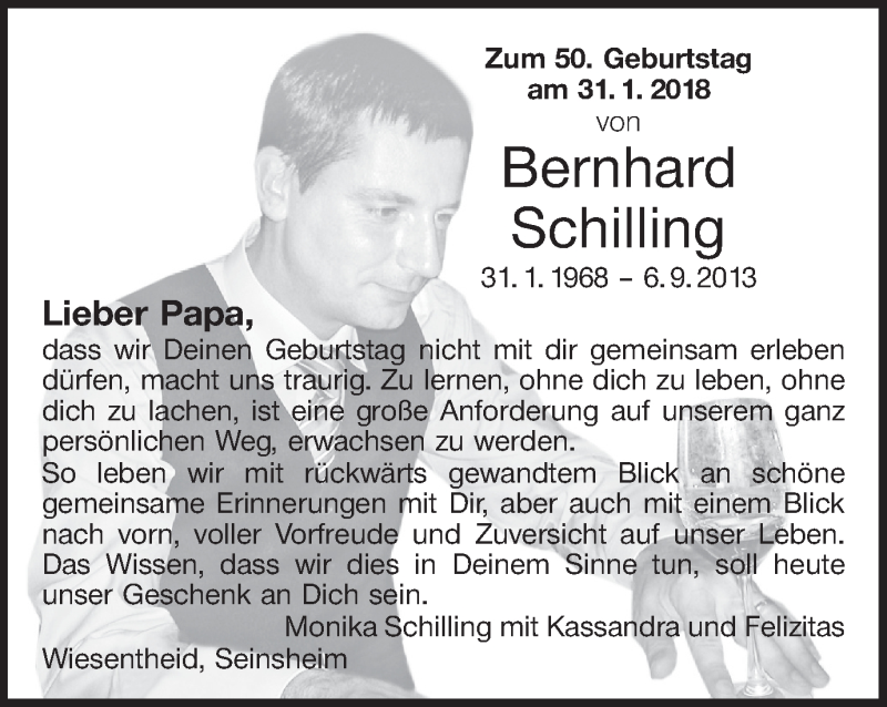  Traueranzeige für Bernhard Schilling vom 31.01.2018 aus MGO