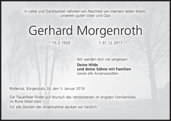 Anzeige von Gerhard Morgenroth von MGO