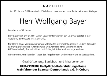 Anzeige von Wolfgang Bayer von MGO