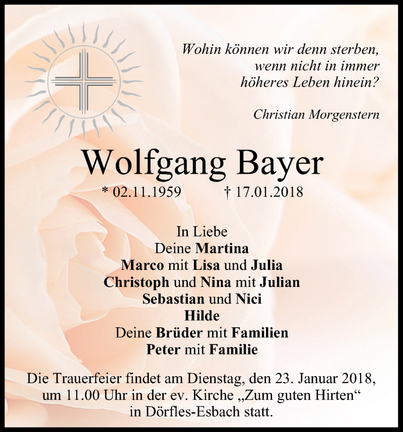  Traueranzeige für Wolfgang Bayer vom 20.01.2018 aus MGO