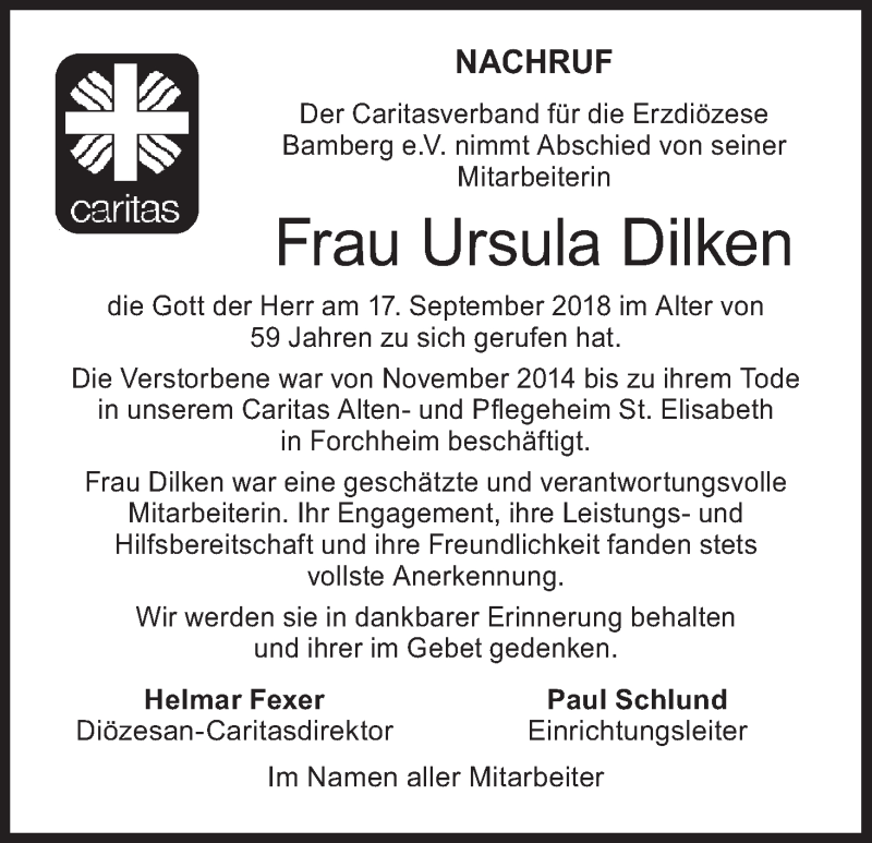  Traueranzeige für Uschi (Ursula Leni) Dilken vom 06.10.2018 aus MGO