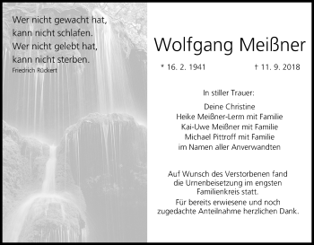 Anzeige von Wolfgang Meißner von MGO