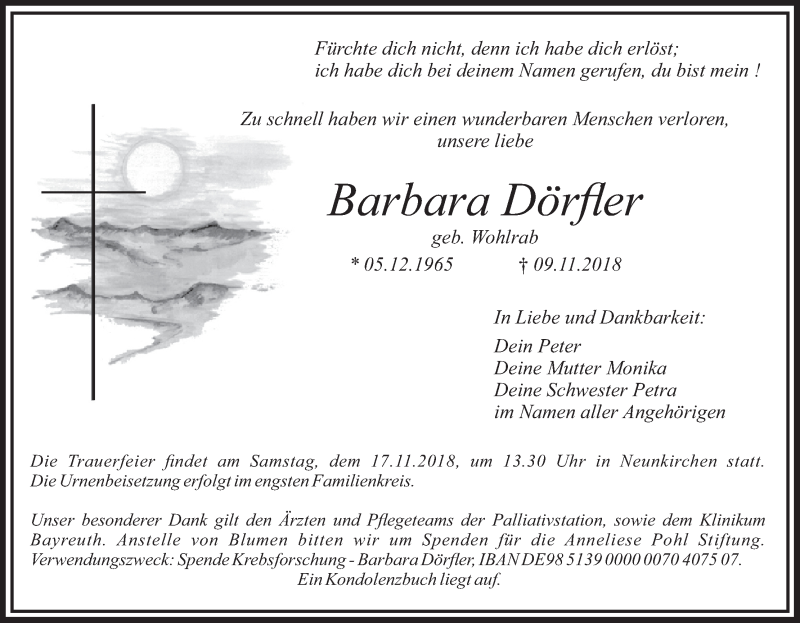  Traueranzeige für Barbara Dörfler vom 14.11.2018 aus MGO