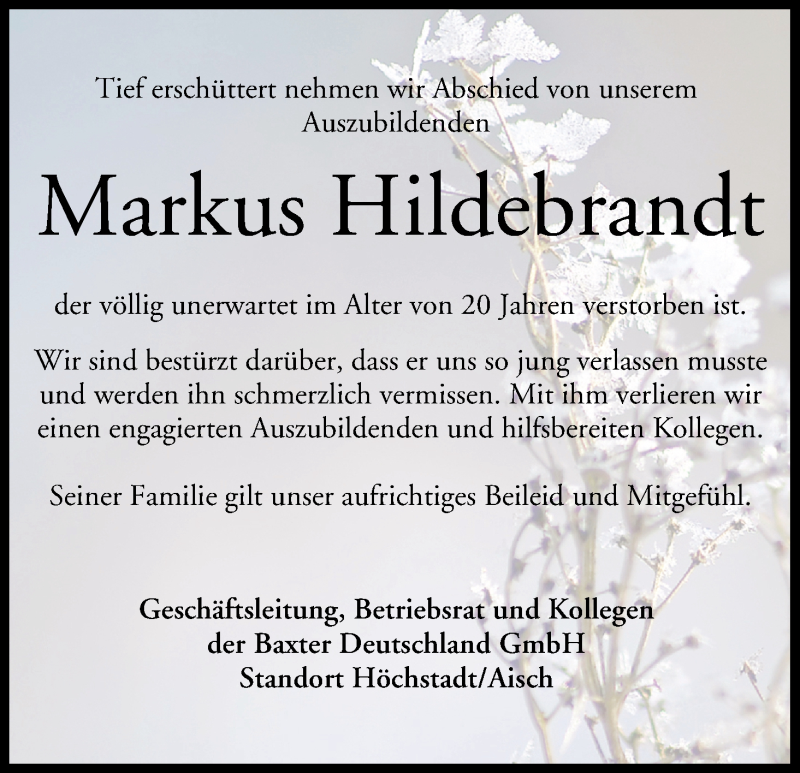  Traueranzeige für Markus Hildebrandt vom 14.11.2018 aus MGO
