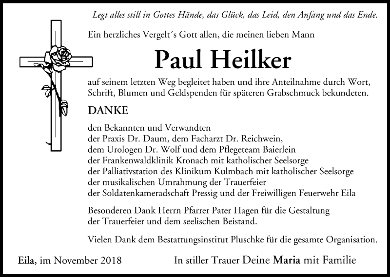  Traueranzeige für Paul Heilker vom 27.11.2018 aus MGO