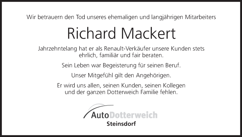  Traueranzeige für Richard Mackert vom 24.11.2018 aus MGO