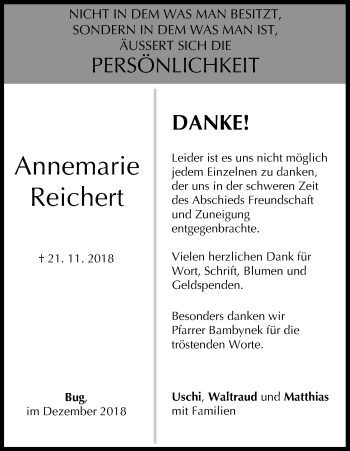 Anzeige von Annemarie Reichert von MGO