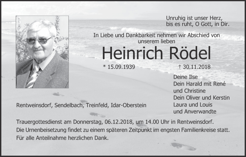  Traueranzeige für Heinrich Rödel vom 04.12.2018 aus MGO