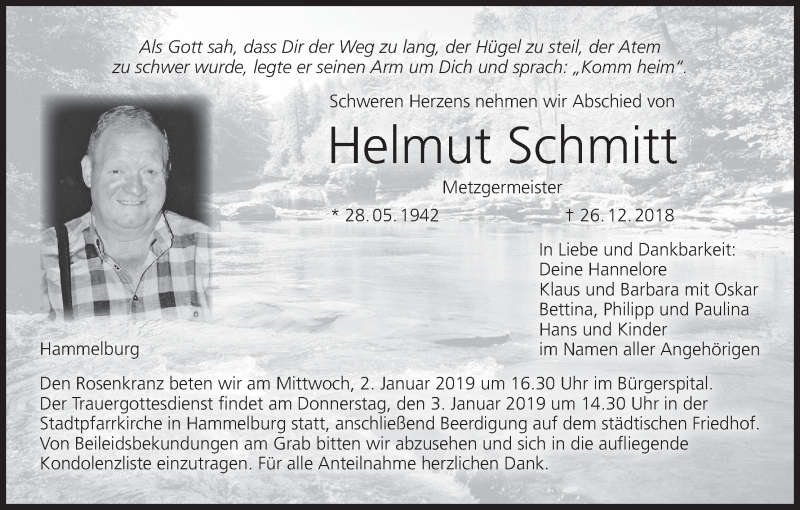 Helmut Schmitt | Traueranzeige | trauer.inFranken.de