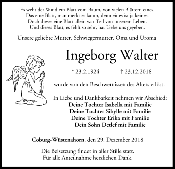 Anzeige von Ingeborg Walter von MGO