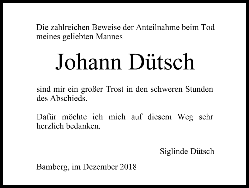  Traueranzeige für Johann Dütsch vom 08.12.2018 aus MGO