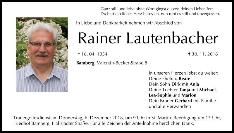  Traueranzeige für Rainer Lautenbacher vom 04.12.2018 aus MGO