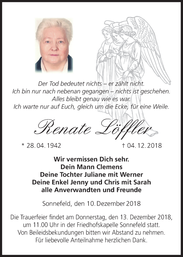 Renate Löffler | Traueranzeige | trauer.inFranken.de