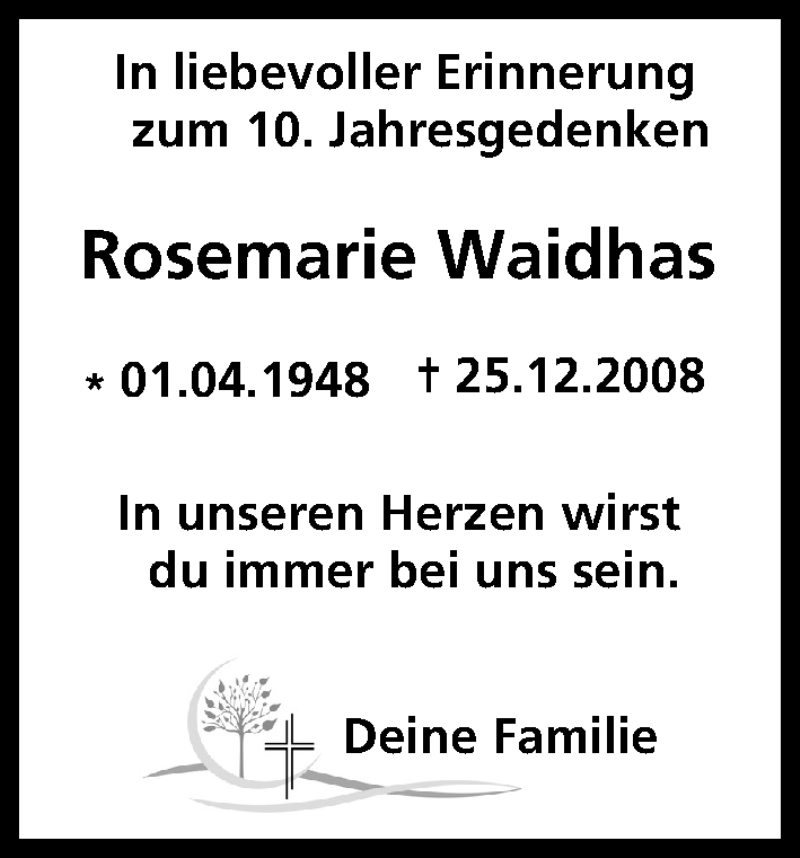  Traueranzeige für Rosemarie Waidhas vom 24.12.2018 aus MGO