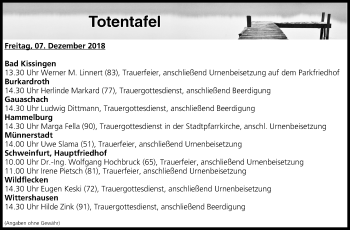 Anzeige von Totentafel vom 07.12.2018 von MGO