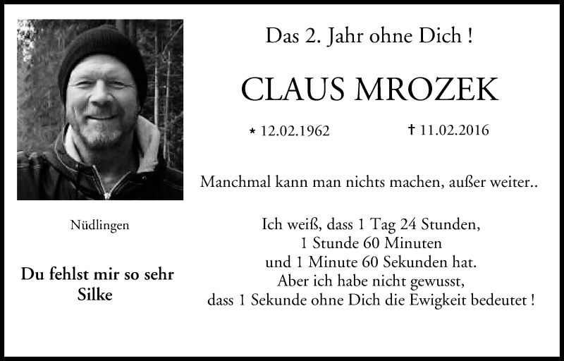  Traueranzeige für Claus Mrozek vom 10.02.2018 aus MGO