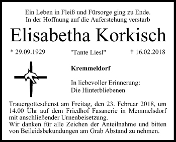 Anzeige von Elisabetha Korkisch von MGO