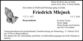Anzeige von Friedrich Mlejnek von MGO