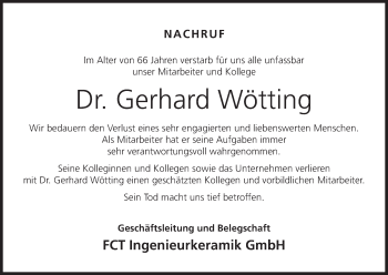 Anzeige von Gerhard Wötting von MGO