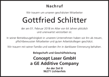 Anzeige von Gottfried Schlitter von MGO