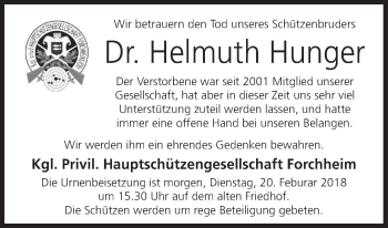 Anzeige von Helmuth Hunger von MGO