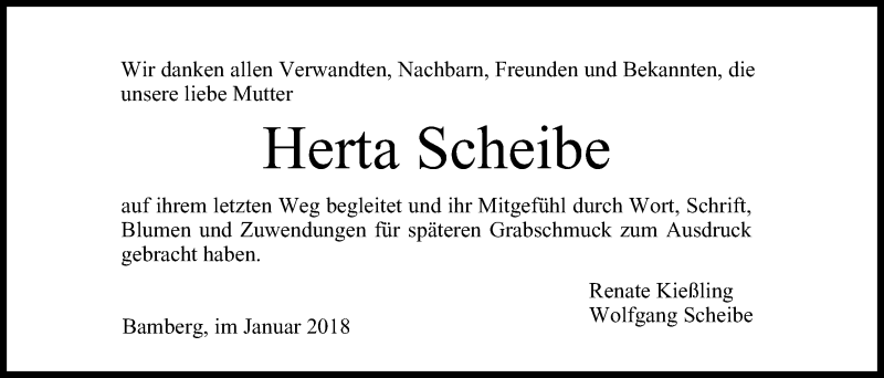  Traueranzeige für Herta Scheibe vom 03.02.2018 aus MGO