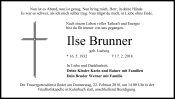 Anzeige von Ilse Brunner von MGO