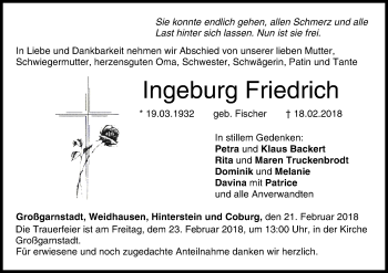 Anzeige von Ingeburg Friedrich von MGO