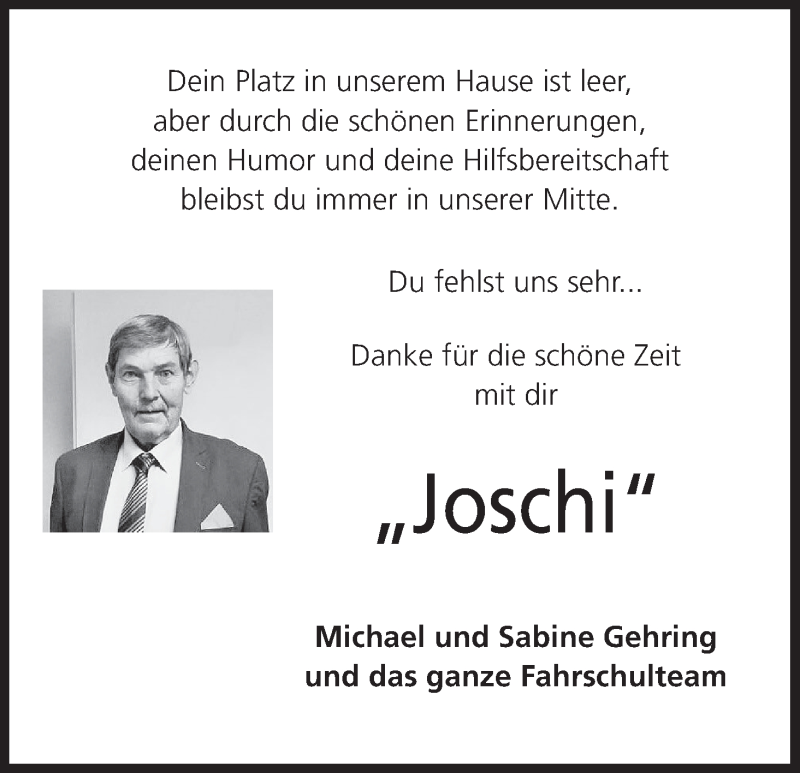  Traueranzeige für Joschi  vom 28.02.2018 aus MGO
