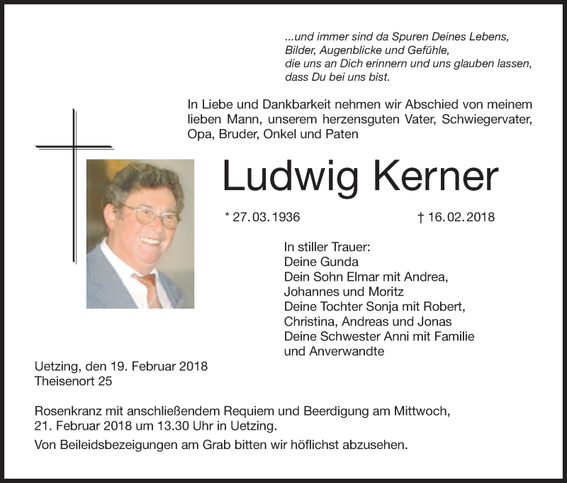  Traueranzeige für Ludwig Kerner vom 19.02.2018 aus MGO
