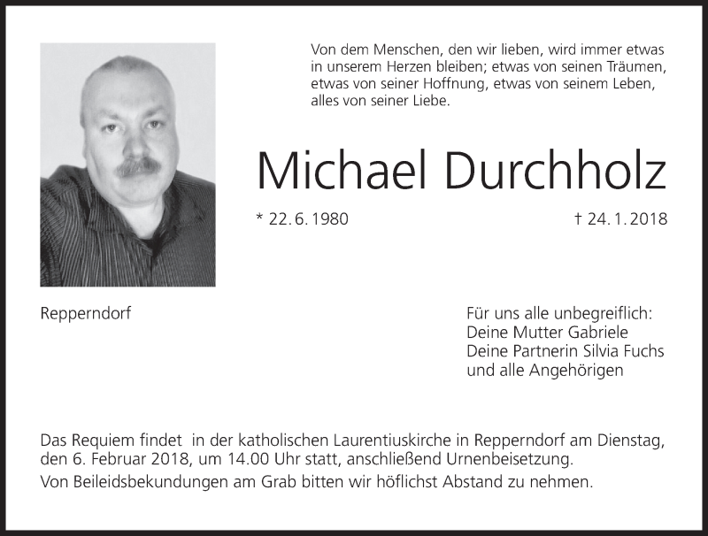  Traueranzeige für Michael Durchholz vom 03.02.2018 aus MGO