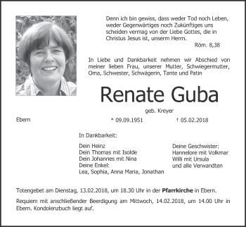 Anzeige von Renate Guba von MGO