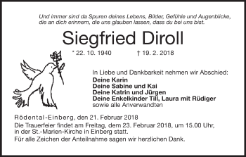 Anzeige von Siegfried Diroll von MGO