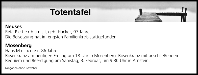  Traueranzeige für Totentafel vom 02.02.2018 vom 02.02.2018 aus MGO