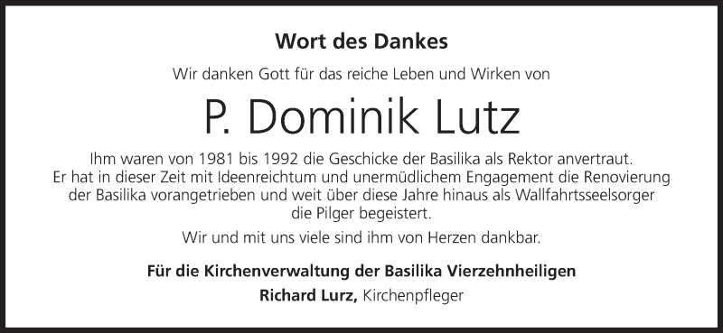  Traueranzeige für Dominik Lutz vom 17.03.2018 aus MGO