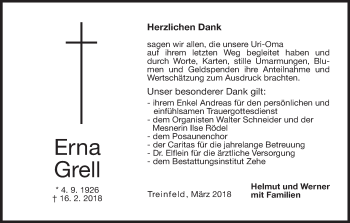 Anzeige von Erna Grell von MGO