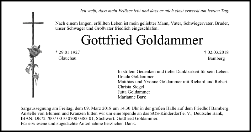  Traueranzeige für Gottfried Goldammer vom 07.03.2018 aus MGO