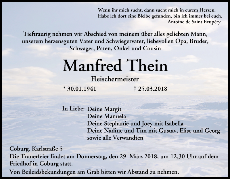  Traueranzeige für Manfred Thein vom 27.03.2018 aus MGO