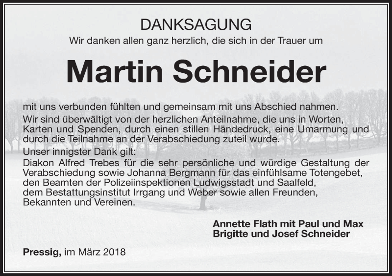  Traueranzeige für Martin Schneider vom 10.03.2018 aus MGO