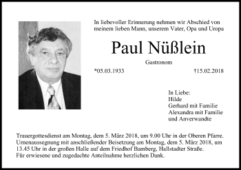 Anzeige von Paul Nüßlein von MGO