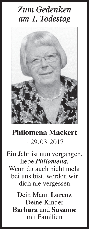 Traueranzeige von Philomena Mackert