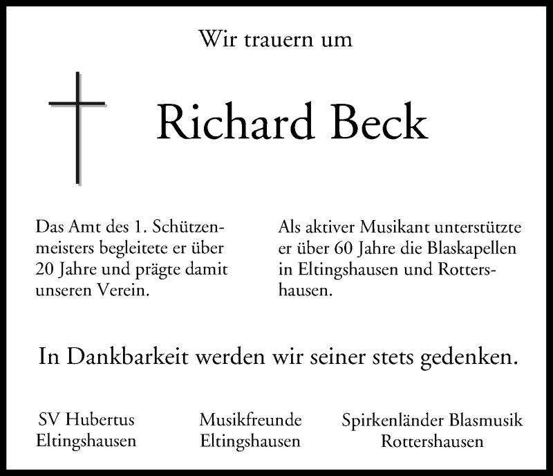  Traueranzeige für Richard Beck vom 14.03.2018 aus MGO