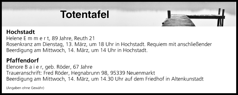 Traueranzeige für Totentafel vom 13.03.2018 vom 13.03.2018 aus MGO