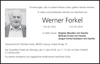 Anzeige von Werner Forkel von MGO