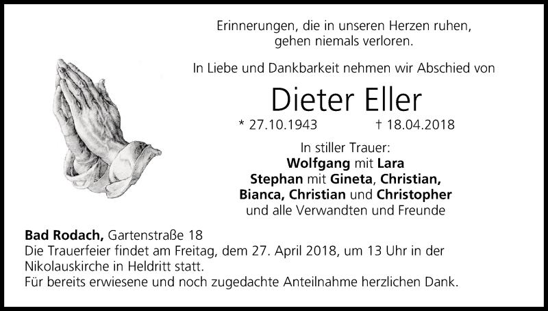 Dieter Eller | Traueranzeige | trauer.inFranken.de