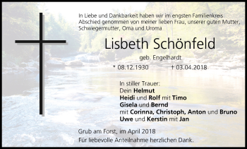 Anzeige von Lisbeth Schönfeld von MGO