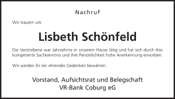 Anzeige von Lisbeth Schönfeld von MGO