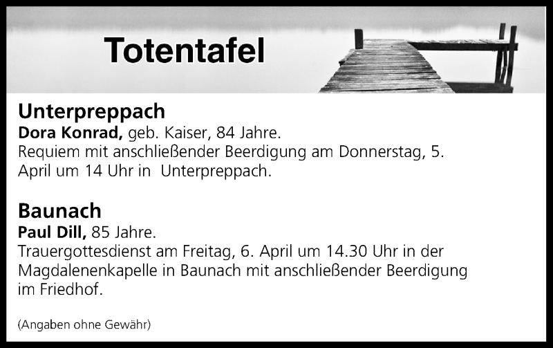  Traueranzeige für Totentafel vom 05.04.2018 vom 05.04.2018 aus MGO