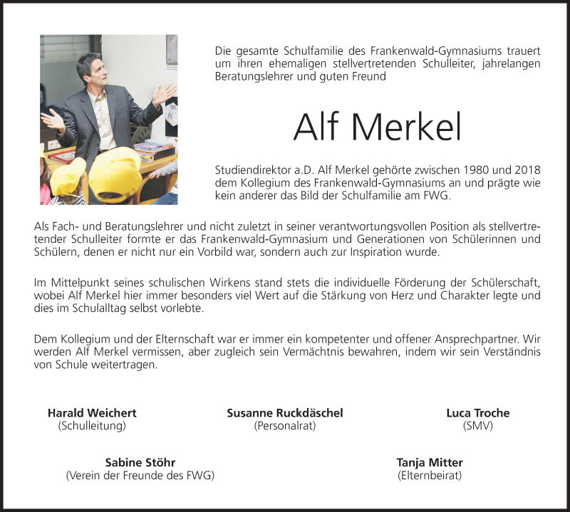  Traueranzeige für Alf Merkel vom 01.05.2018 aus MGO