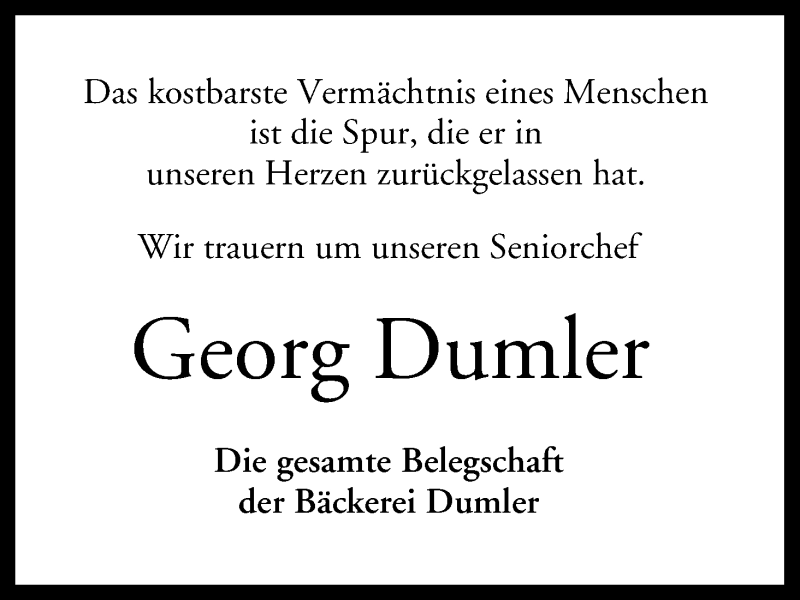 Traueranzeige für Georg Dumler vom 15.05.2018 aus MGO